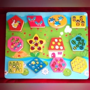 Cute Wooden Shapes & Numbers Learning Toy Puzzle